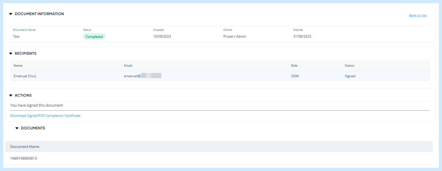 Zoho Sign completed document
