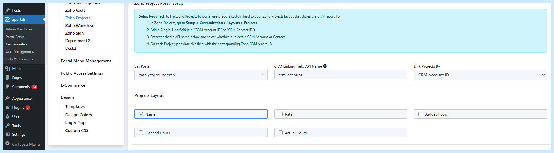 Portal user viewing the Projects list