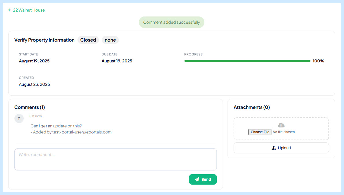 Portal user viewing the Projects list