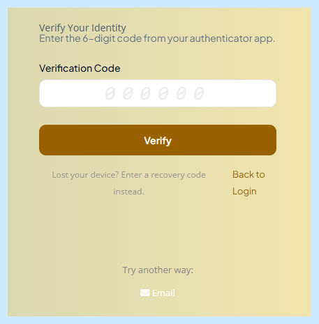 ZPortals branded two-factor verification step shown to a portal user after they enter their password.